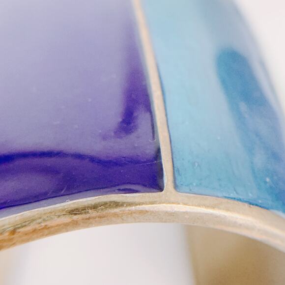 VTG Y2K Signed Kenneth Cole Brass Cuff Bracelet Enamel Color Block Wide Modern - Picture 4 of 16